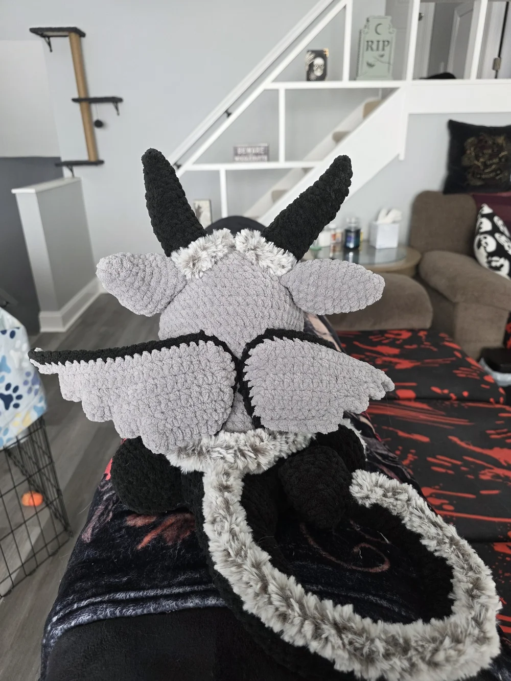 Plush Grey and Black Dragon Stuffed Animal - Soft Home Accent